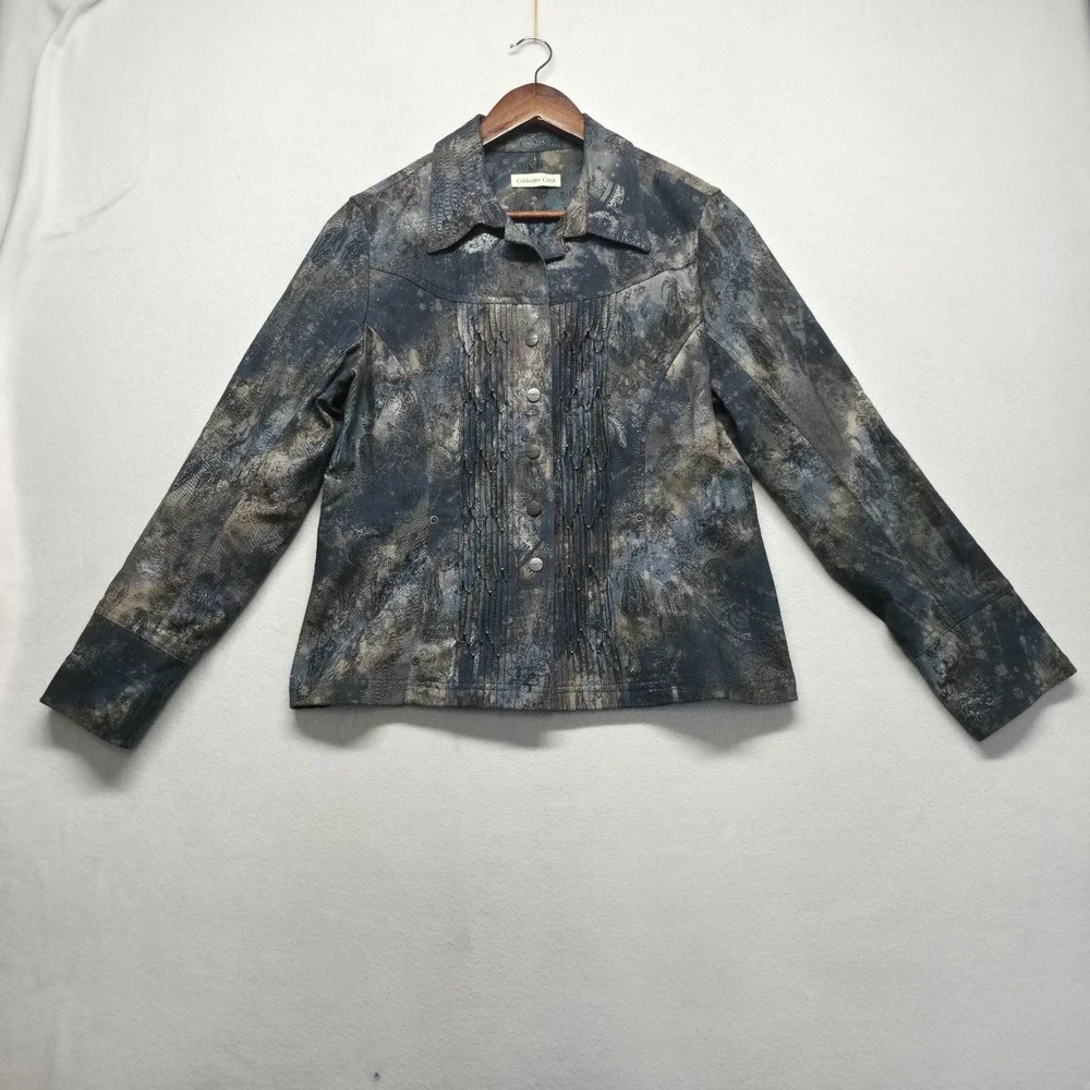 Coldwater Creek Women's Metallic Paisley Pintuck Jacket Size 12